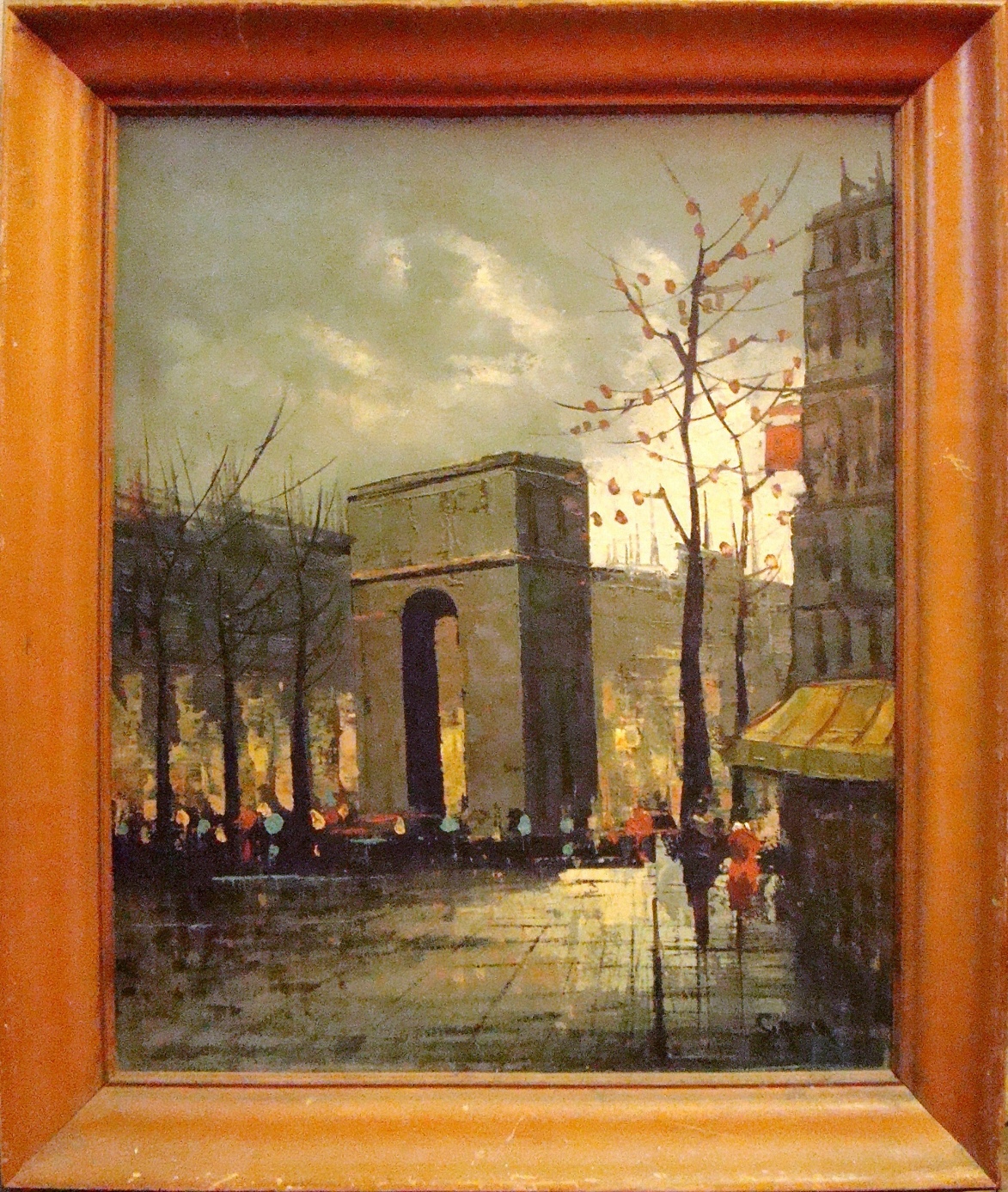 Mid Century Modern Arch Street Scene Oil Painting | Modernism